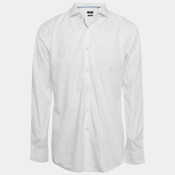 Pre Owned Boss By Hugo Boss White Cotton Slim Fit Shirt L