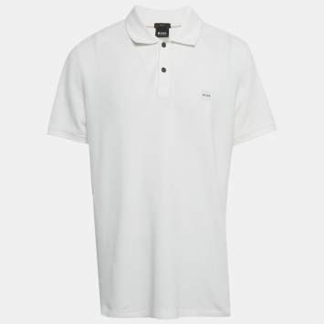 مملوكة مسبقًا تي شيرت بولو بوس باي هوغو بوس بيكيه أبيض مقاس كبير جداً جداً (اكس اكس لارج)