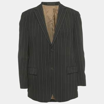 مملوكة مسبقًا Boss By Hugo Boss Black Striped Wool Single Breasted Blazer L