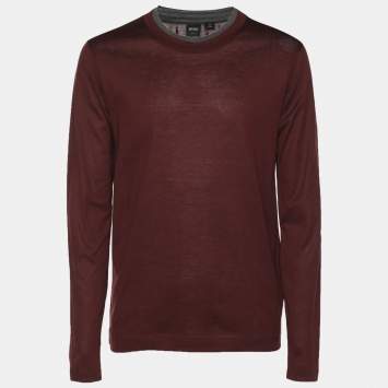 مملوكة مسبقًا سترة بوس باي هوغو بوس البرغندي المحبوك بقصة ضيقة مقاس صغير - سمول