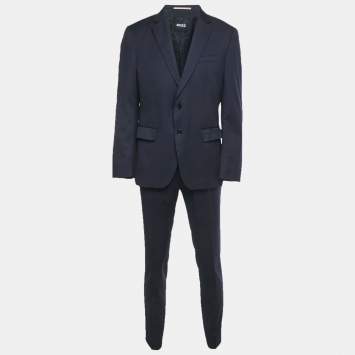 Pre Owned Boss By Hugo Boss Navy Blue Wool Pants & Suit Set L/M