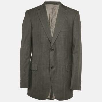 مملوكة مسبقًا Boss by Hugo Boss Charcoal Grey Striped Wool & Silk Bertolucci Long Fit Blazer XL