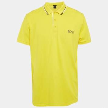 مملوكة مسبقًا تي شيرت بولو بوس باي هوغو بوس بيكيه أصفر عادي مقاس ضخم جدًا - إكس إكس لارج