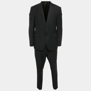 Pre Owned Boss by Hugo Boss Black Wool Blend Blazer and Pant Suit L/M