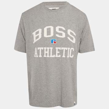 Pre Owned تي شيرت جيرسي بوس باي هوغو بوس بشعار رمادي مقاس متوسط