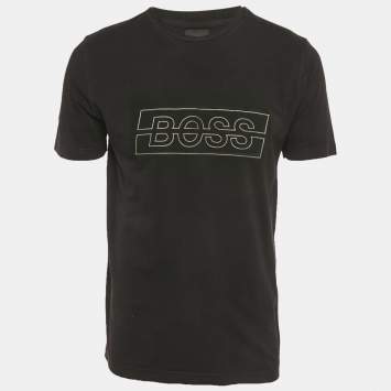 Pre Owned Boss By Hugo Boss Black Logo Print Jersey T-Shirt L