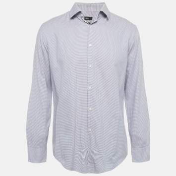 مملوكة مسبقًا قميص هوغو بوس أزرق قطن أكمام كاملة خط نحيف مقاس وسط