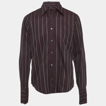 Pre Owned Boss By Hugo Boss Purple Striped Cotton Long Sleeve Shirt L