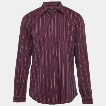 Pre Owned Boss By Hugo Boss Purple Striped Cotton Slim Fit L