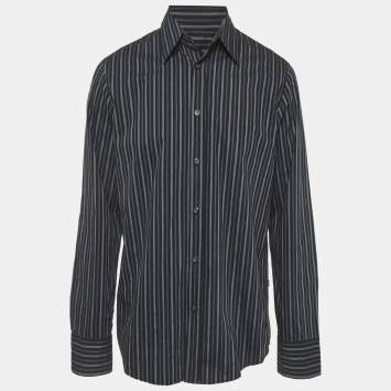 مملوكة مسبقًا Boss By Hugo Boss Black/Blue Striped Cotton Shirt L