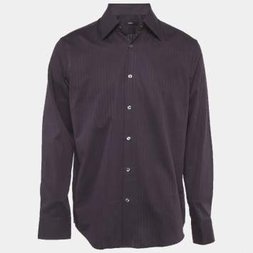مملوكة مسبقًا Boss By Hugo Boss Purple Striped Cotton Long Sleeve Shirt XL