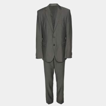 Pre Owned Boss By Hugo Boss Grey Virgin Wool Blazer and Pants Suit XXL