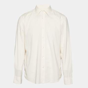 Pre Owned قميص بوس باي هوغو بوس برتقالي فاتح مخطط قطن بأكمام طويلة مقاس كبير 