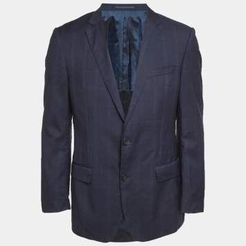 مملوكة مسبقًا Boss By Hugo Boss Blue Checks Wool Super 120 Blazer L