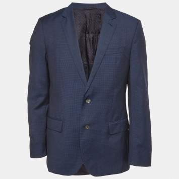 مملوكة مسبقًا Boss By Hugo Boss Blue Patterned Wool Hutson Blazer L