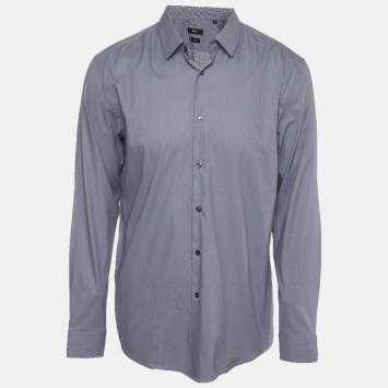 مملوكة مسبقًا  Boss By Hugo Boss Blue Textured Cotton Blend Slim Fit Isko Shirt XS