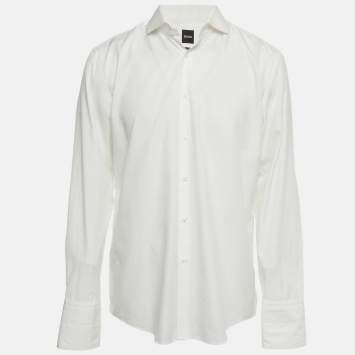 مملوكة مسبقًا Boss By Hugo Boss White Cotton Slim Fit H-Hank Shirt XL