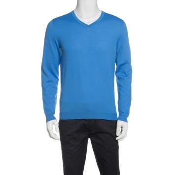Pre Owned Boss By Hugo Boss Blue Extra Fine Merino Wool Slim Fit Baku-B Sweater M