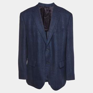 Pre Owned Boss By Hugo Boss Navy Blue Plaid Wool Blend Jestor4 Blazer 4XL