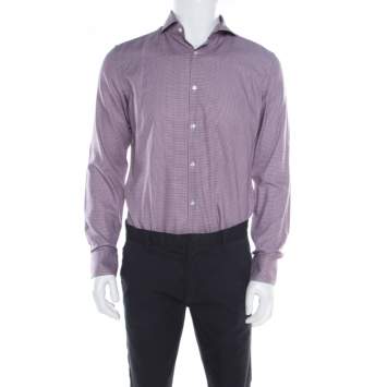 Pre Owned Boss By Hugo Boss Multicolor Houndstooth Printed Cotton Dwayne Slim Fit Shirt M