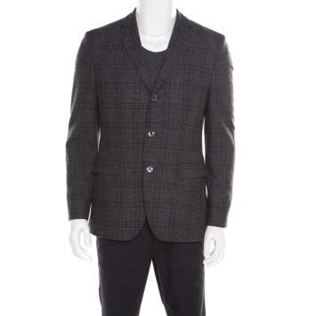 Pre Owned Boss By Hugo Boss Grey and Black Houndstooth Pattern Wool Johnston3 Blazer M
