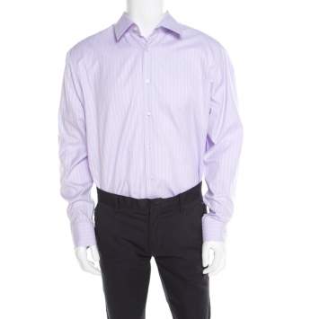 Pre Owned Boss By Hugo Boss Purple Striped Two Ply Regular Fit Shirt 2XL (EU 45)