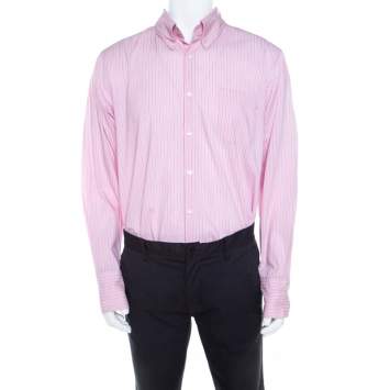 Pre Owned Boss By Hugo Boss Pink Striped Cotton Button Front Long Sleeve Shirt XL