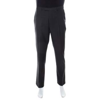 Pre Owned Boss By Hugo Boss Grey Wool Regular Fit Trousers L 