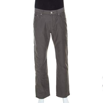 Pre Owned Boss By Hugo Boss Grey Cotton Oklahoma Trousers L