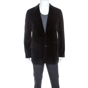 Pre Owned Boss By Hugo Boss Black Striped Velvet Casso Blazer XL