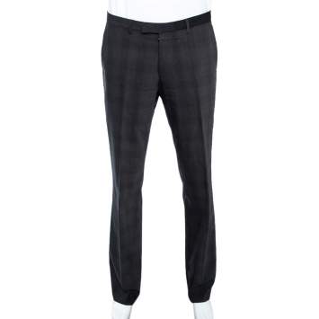 Pre Owned Boss By Hugo Boss Charcoal Grey Check Patterned Wool Sharp2 Pants L 