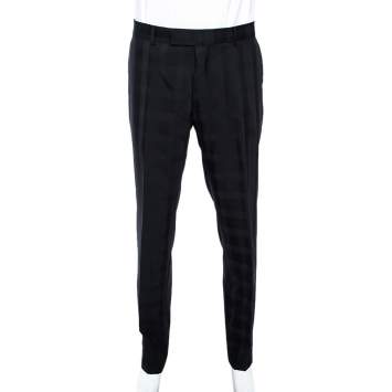 Pre Owned Boss By Hugo Boss Black Check Patterned Wool Pants L 