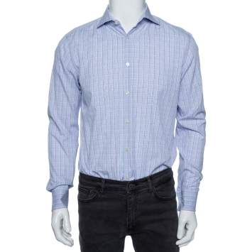 Pre Owned Boss By Hugo Boss Lavender Checked Cotton Slim Fit Shirt M 
