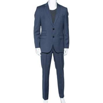 Pre Owned Boss By Hugo Boss Blue Micro Check Patterned Wool The Kings/Central_1 Suit L 