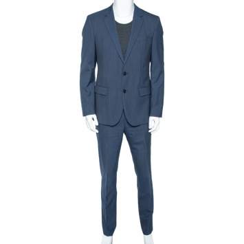 Pre Owned Boss By Hugo Boss Blue Patterned Wool Halsey2/Merrill2 Suit L