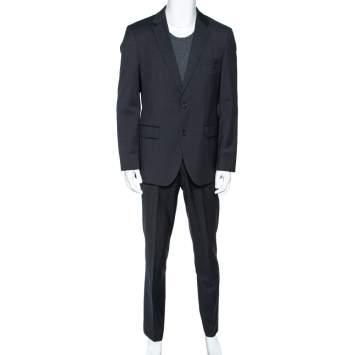 Pre Owned Boss By Hugo Boss Charcoal Grey Micro Checkered Wool The Grand/Central US Suit L 