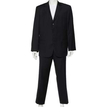 Pre Owned Boss By Hugo Boss Black Striped Wool Tailored Suit XXL