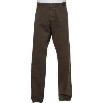 Pre Owned Boss By Hugo Boss Brown Cotton & Cashmere Oklahoma Trousers L
