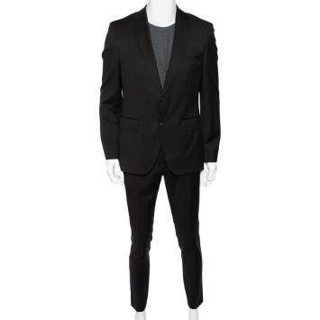 Pre Owned Boss By Hugo Boss Black Wool Travel Suit L