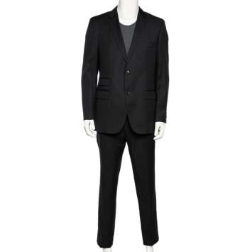 Pre Owned Boss By Hugo Boss Black Wool Super110 Suit L