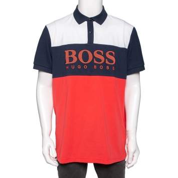 Pre Owned Boss by Hugo Boss Colorblock Cotton Pique Logo Embroidered Polo T-Shirt XXL