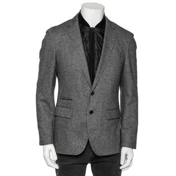 Pre Owned Boss By Hugo Boss Grey Wool & Synthetic Layered Hadik1 Blazer Jacket M