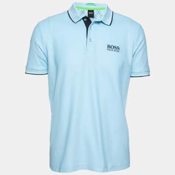 Pre Owned Boss by Hogo Boss Light Blue Knit Modern Fit Polo T-Shirt L