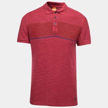 Pre Owned Boss Orange By Hugo Boss Red Textured Cotton Short Sleeve Polo T-Shirt M