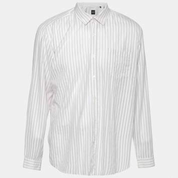 Pre Owned Boss By Hugo Boss White Striped Cotton Shirt XXL