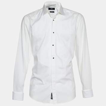 Pre Owned Boss By Hugo Boss White Cotton Double Cuff Jant Slim Fit Shirt XL