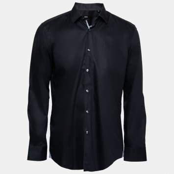 Pre Owned Boss By Hugo Boss Navy Blue Cotton Jerris Slim Fit Shirt L