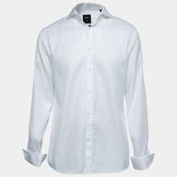 Pre Owned Boss By Hugo Boss White Cotton Tailored Slim Fit Shirt L