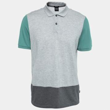 Pre Owned Boss By Hugo Boss Grey Colorblock Cotton Polo T-Shirt L