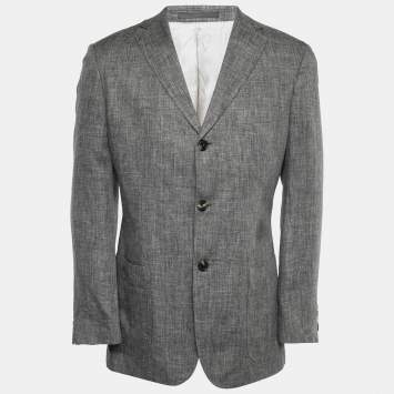 Pre Owned Boss By Hugo Boss Vintage Grey Linen Single-Breasted Soldini Blazer L 